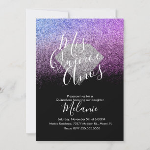 Invitation Quiñce Faux Paillettes Diamant Noir Violet Anniver