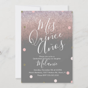 Invitation Quiñce Faux Paillettes Points Or Rose Anniversaire
