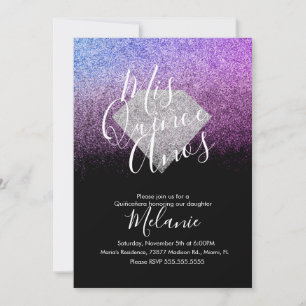 Invitation Quiñce Faux Parties scintillant Diamant Noir Viole