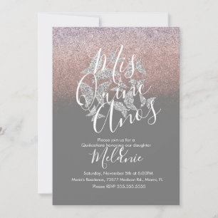 Invitation Quiñce Faux Parties scintillant Papillons Argent A