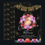 Invitation Quince Paillettes Papillons Floraux Faux Mexicains<br><div class="desc">Quince Sweet Seize Mexicain Papel Picado avec des Fleurs Colorées. Ajoutez votre propre Photo</div>