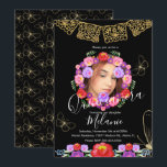 Invitation Quince Paillettes Papillons Floraux Faux Mexicains<br><div class="desc">Quince Sweet Seize Mexicain Papel Picado avec des Fleurs Colorées. Ajoutez votre propre Photo</div>