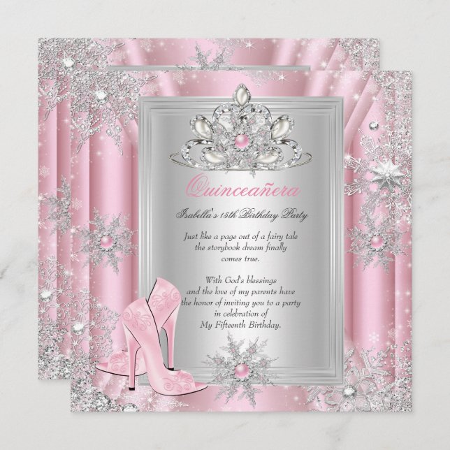 Invitation Quinceanera 15 Anniversaire Clair Pink Talons 2 (Devant / Derrière)