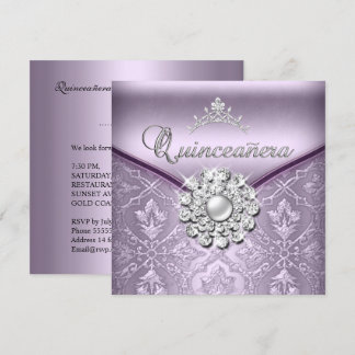 Invitation Quinceañera 15 Anniversaire Fête Damask Lilac