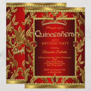 Invitation Quinceanera 15 Anniversaire Rouge Rubis Joyau Tiar