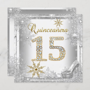 Invitation Quinceanera 15 Anniversaire Silver White Gold Elit