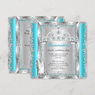 Invitation Quinceanera 15 ans Anniversaire Turquoise Argent D