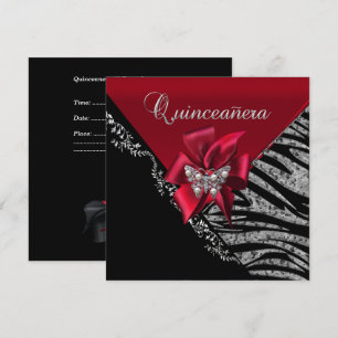 Invitation Quinceanera 15 ans Anniversaire Zèbre Rouge Noir A