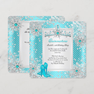 Invitation Quinceañera 15 ans Bleu Sarcelle Hiver Merveilleux