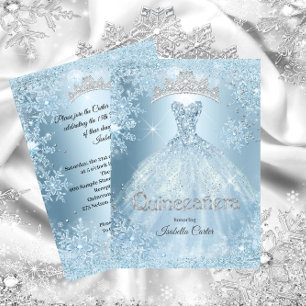 Invitation Quinceanera 15 ans Cendrillon Flocon de Neige Bleu