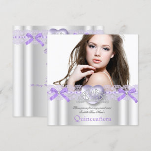 Invitation Quinceanera 15 ans Cœur Argent Violet Dentelle Pho