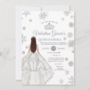 Invitation Quinceañera 15 Ans Fête Flocons de Neige Argent Hi