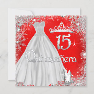 Invitation Quinceañera 15 ans Fête Flocons de Neige Rouge Arg