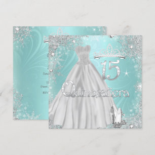 Invitation Quinceañera 15 ans Flocons de neige sarcelle argen