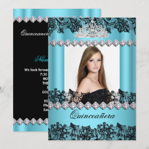 Invitation Quinceanera 15 ans Noir Blanc Dentelle Photo