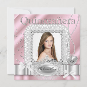Invitation Quinceanera 15 ans Rose Blanc Dentelle Perle Photo