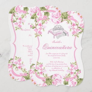 Invitation Quinceanera 15 ans Roses Fleurs Roses Douces Rose 
