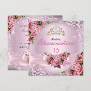 Invitation Quinceanera 15 ans Roses Roses Roses Couronne Anni