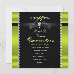 Invitation Quinceanera 15 ans Tenue de soirée Vert Lime Noir 