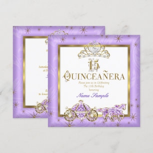 Invitation Quinceanera 15 ans Tiare Violet Or Carrosse Cheval
