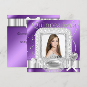 Invitation Quinceanera 15 ans Violet Blanc Dentelle Perle Pho