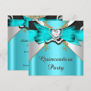 Invitation Quinceañera 15 Dentelle sarcelle or Bijoux pour Fê