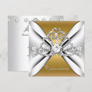 Invitation Quinceanera 15 Diadème Or Argent Blanc