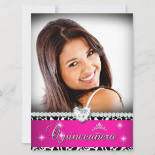 Invitation Quinceanera 15 Diamant Image Photo Rose Chaud Blan