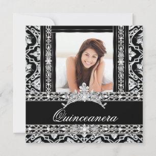 Invitation Quinceanera 15 Party noir blanc Damas Diamond