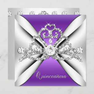 Invitation Quinceanera 15 Tiara Purple Silver White