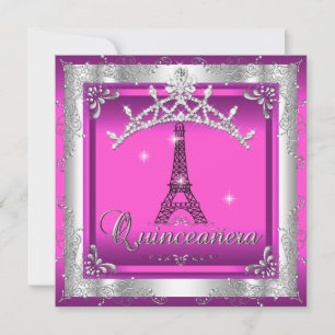 Invitation Quinceanera 15 Tour Eiffel Tiara en argent rose
