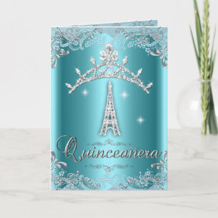 Invitation Quinceanera 15 Turquoise Blue Silver Tiara Tour Ei