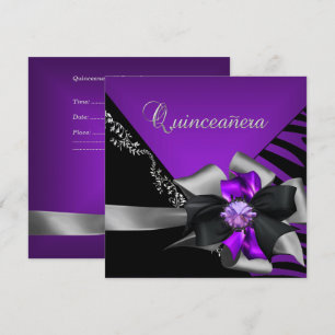 Invitation Quinceanera 15 Zèbre Violet Noir Argent