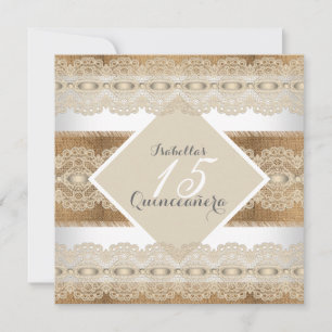 Invitation Quinceanera 15e Anniversaire beige dentelle Burlap