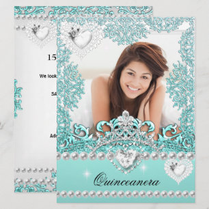 Invitation Quinceanera 15e Anniversaire Bleu Sarcelle Argent 