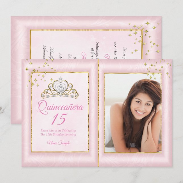 Invitation Quinceanera 15e anniversaire Blush Pink Gold Photo (Devant / Derrière)