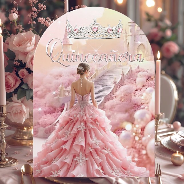 Invitation Quinceanera 15e anniversaire Blush Pink Silver châ (Créateur téléchargé)