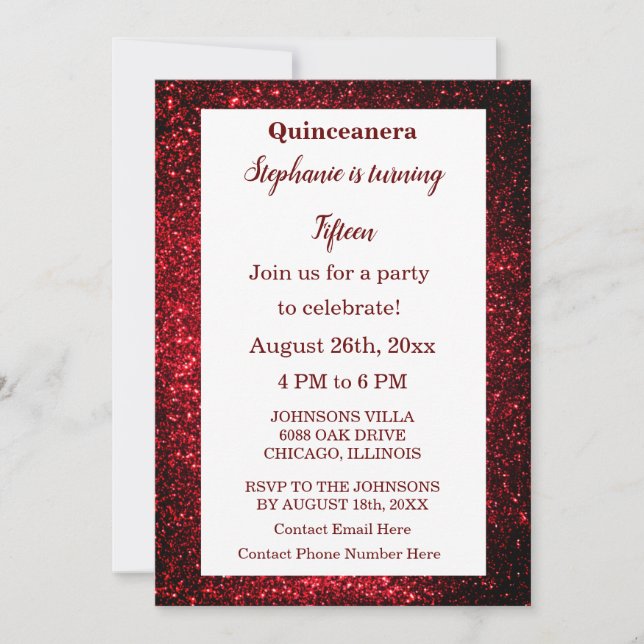 Invitation Quinceanera 15e anniversaire Bourgogne Parties sci (Devant)