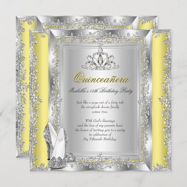 Invitation Quinceanera 15e anniversaire Chaussures d'argent j (Devant / Derrière)