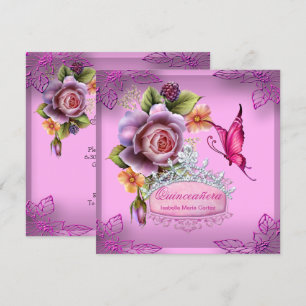 Invitation Quinceañera 15e Anniversaire Couronne Papillon ROS