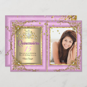 Invitation Quinceanera 15e anniversaire de fête Gold rose pho