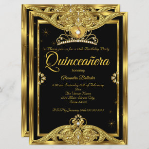 Invitation Quinceanera 15e anniversaire de la fête Photo Gold