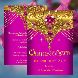 Invitation Quinceanera 15e Anniversaire Exotique Fuchsia Rose