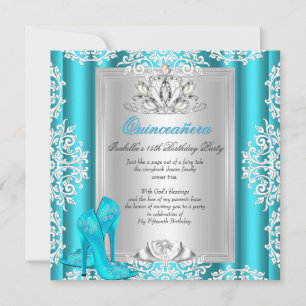 Invitation Quinceanera 15e Anniversaire Fête Chaussures Bleue