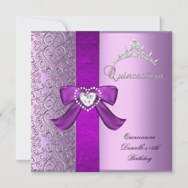 Invitation Quinceanera 15e anniversaire fête Lilac Pink (Devant)