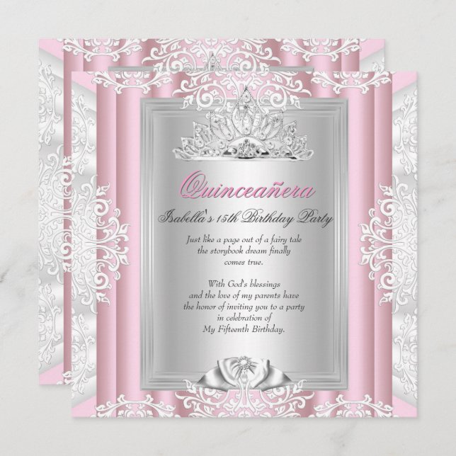 Invitation Quinceanera 15e anniversaire fête Lumière Dentelle (Devant / Derrière)
