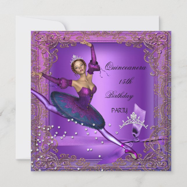 Invitation Quinceanera 15e anniversaire fête Purple Ballerina (Devant)