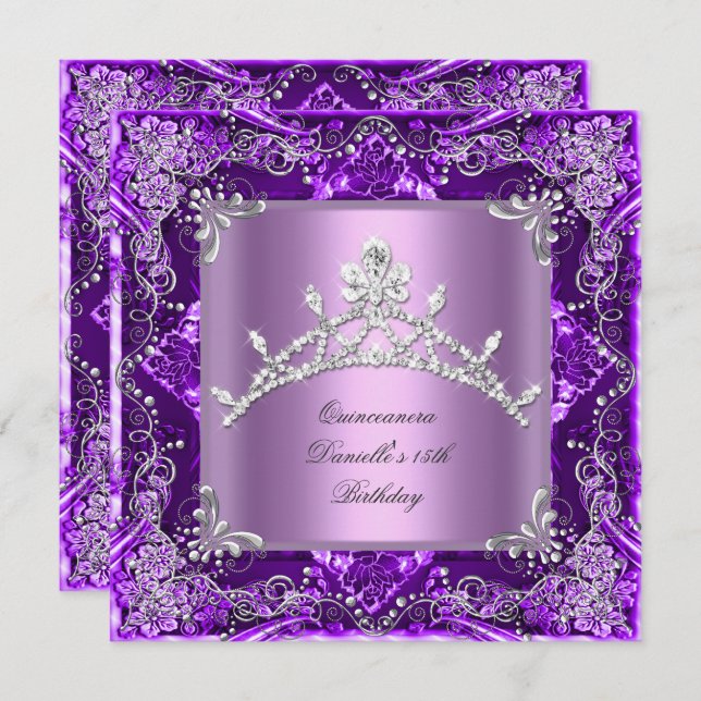 Invitation Quinceanera 15e anniversaire fête Purple Lilac (Devant / Derrière)