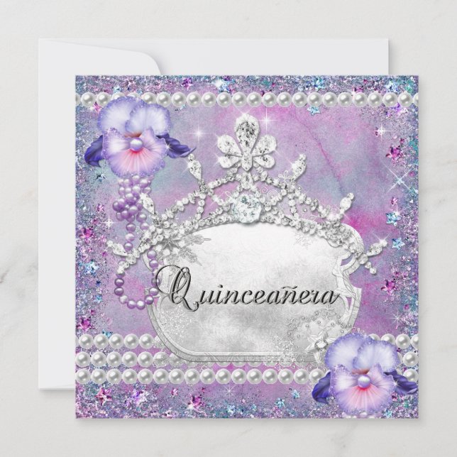 Invitation Quinceanera 15e anniversaire fête Purple Lilac (Devant)