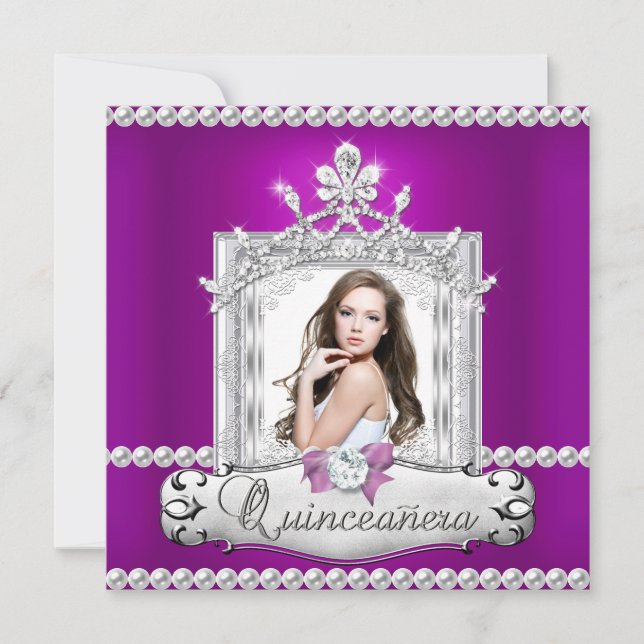 Invitation Quinceanera 15e anniversaire fête Purple Tiara (Devant)